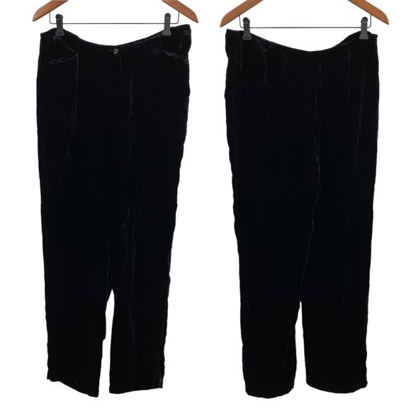 J. Jill Black Velvet Luxe Straight Wide Leg High Waisted Pants Womens Size 14 - Picture 1 of 7